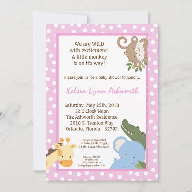 Invitation Baby shower Safari Jungle Zoo 5x7 (Devant)
