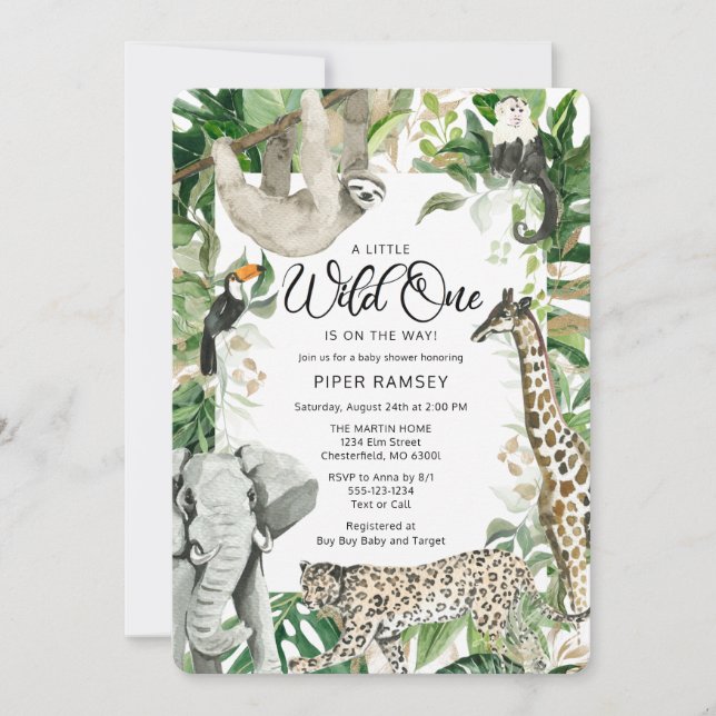 Invitation Baby shower Safari Leopard Little Wild One (Devant)