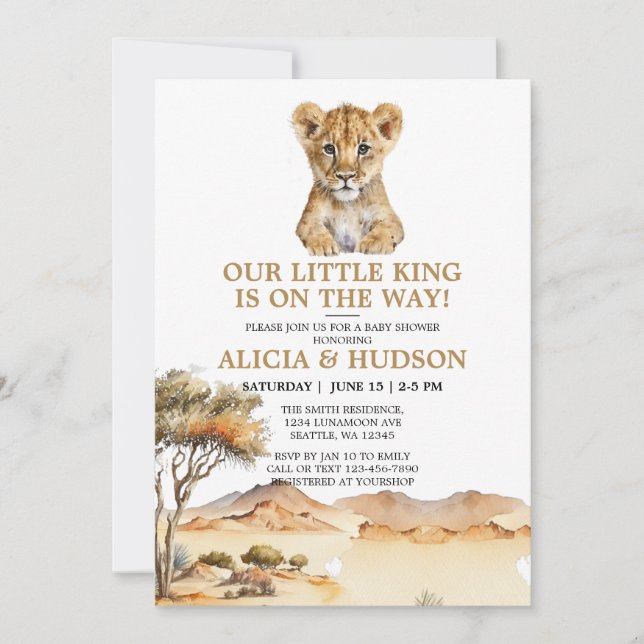 Invitation Baby shower Safari Little King Lion Cub (Devant)