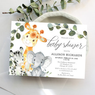 Invitation Baby shower safari mignon eucalyptus neutre genre