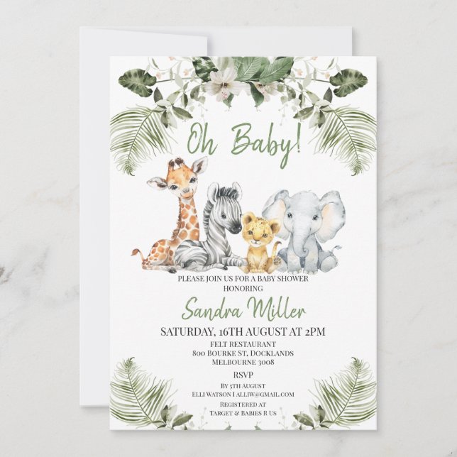 Invitation Baby shower Safari neutre genre (Devant)