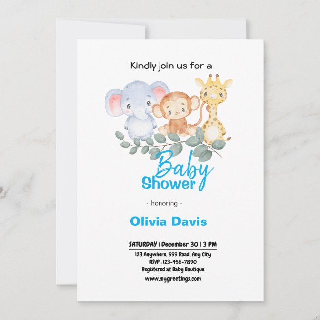 Invitation Baby shower Safari personnalisée (Devant)