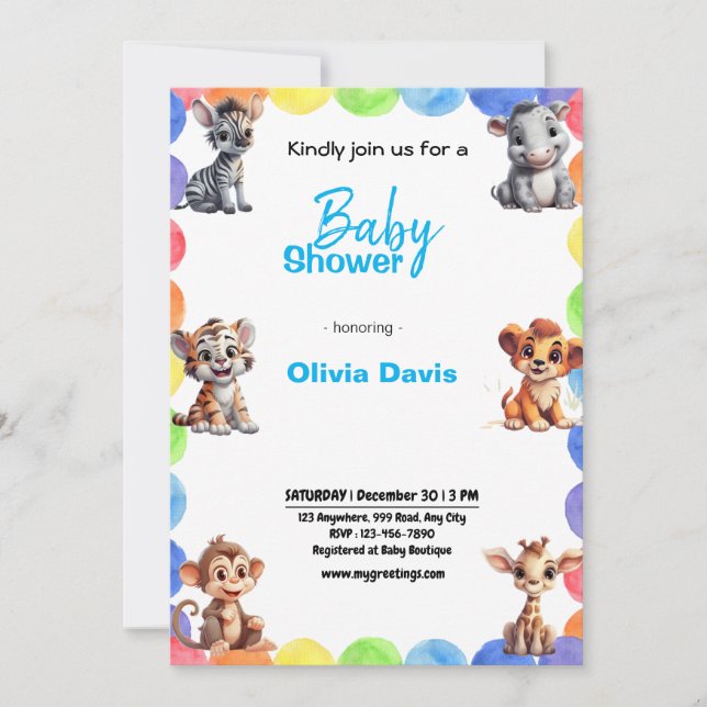 Invitation Baby shower Safari personnalisée (Devant)