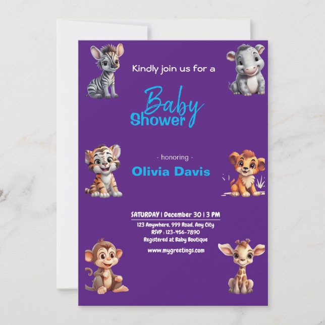 Invitation Baby shower Safari personnalisée (Devant)