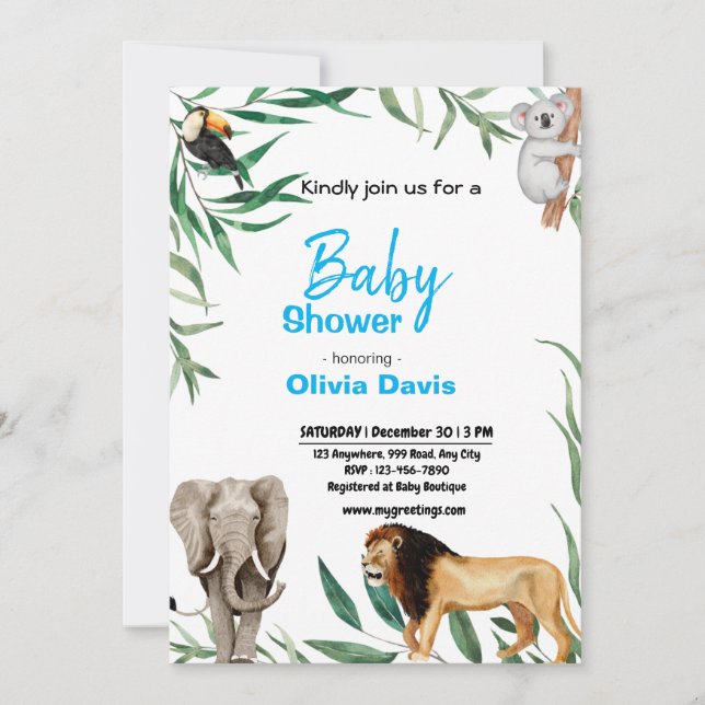 Invitation Baby shower Safari personnalisée (Devant)