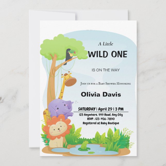 Invitation Baby shower Safari personnalisée (Devant)