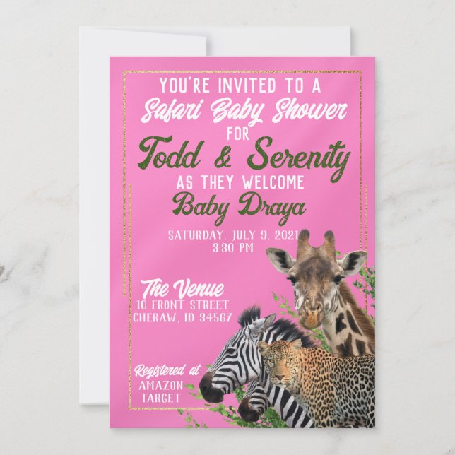Invitation Baby shower Safari rose (Devant)