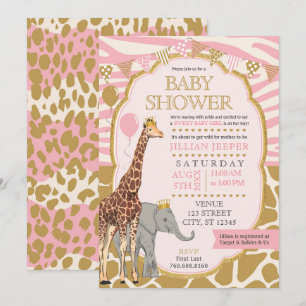 Invitation Baby shower Safari (Rose fille)