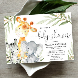 Invitation Baby shower safari sans sexe pour animaux mignons