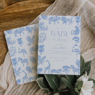Invitation Baby shower Safari Toile De Jouy Blanc Et Bleu