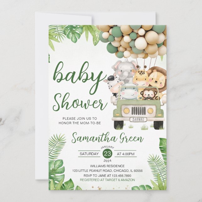 Invitation Baby shower Safari Truck Balloon (Devant)
