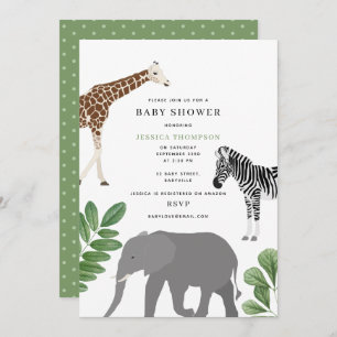 Invitation Baby shower Safari Wild Animaux Neutres Sexes