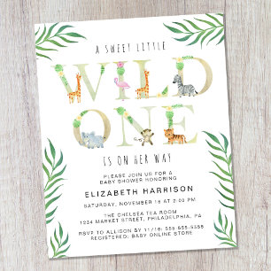 Invitation Baby shower Safari Wild One Budget