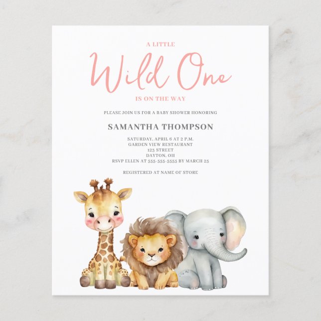 Invitation Baby shower Safari Wild One Budget (Devant)