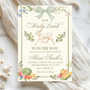 Invitation Baby Shower Sage Green Marché de Fermier Agneau La