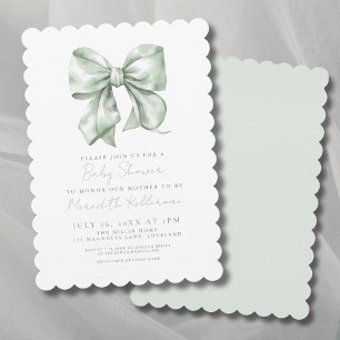 Invitation Baby shower Sage Green Simple Bow