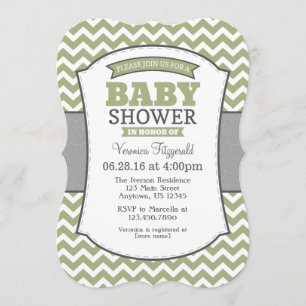 Invitation Baby shower Sage Olive Grey Chevron