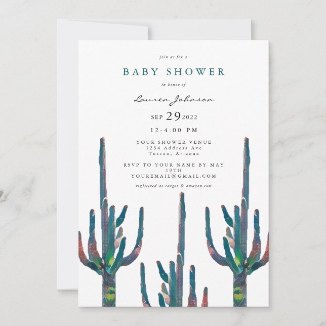Invitation Baby shower Saguaro Cactus neutre par sexe (Devant)