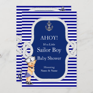 Invitation Baby shower Sailor Boy Blue Stripe Blonde