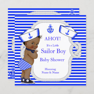 Invitation Baby shower Sailor Boy Royal Blue Stripe ethnique