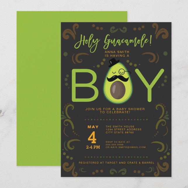 Invitation Baby shower Saint-Guacamole Boy Taco (Devant / Derrière)