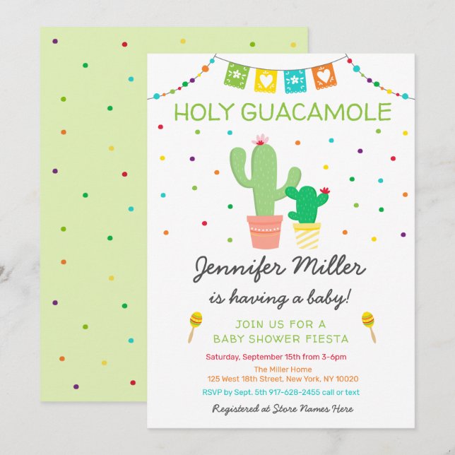 Invitation Baby shower Saint-Guacamole de Fiesta Cactus (Devant / Derrière)
