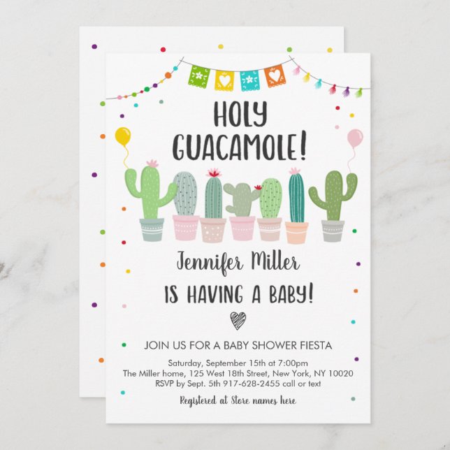 Invitation Baby shower Saint-Guacamole Fiesta Cactus (Devant / Derrière)
