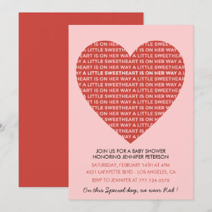 Invitation Baby shower Saint-Valentin cœur rose rouge géant