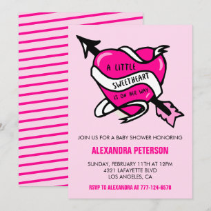 Invitation Baby shower Saint-Valentin flèche cœur rose