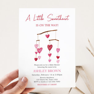 Invitation Baby shower Saint-Valentin rose de coeur rouge