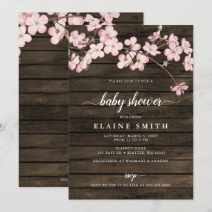 Invitation Baby shower Sakura Cherry Blossoms Rose Bois