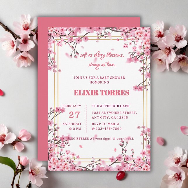 Invitation Baby shower Sakura Soft Cherry Blossom (Créateur téléchargé)