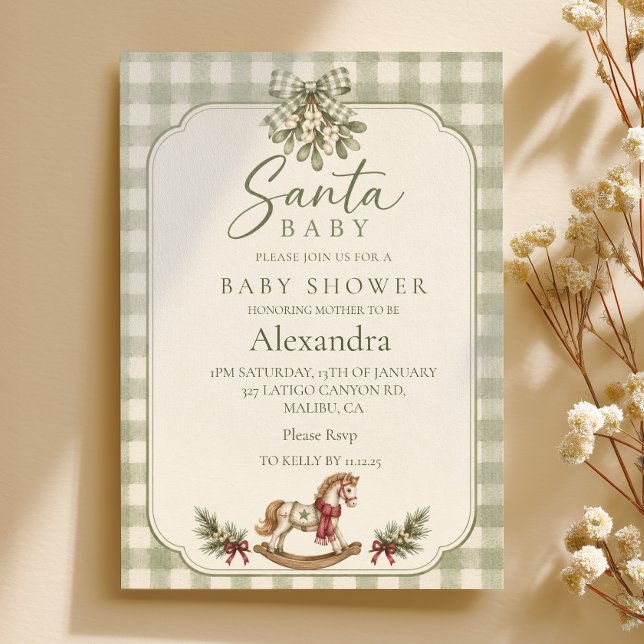 Invitation Baby Shower Santa Sage Gingham (Créateur téléchargé)
