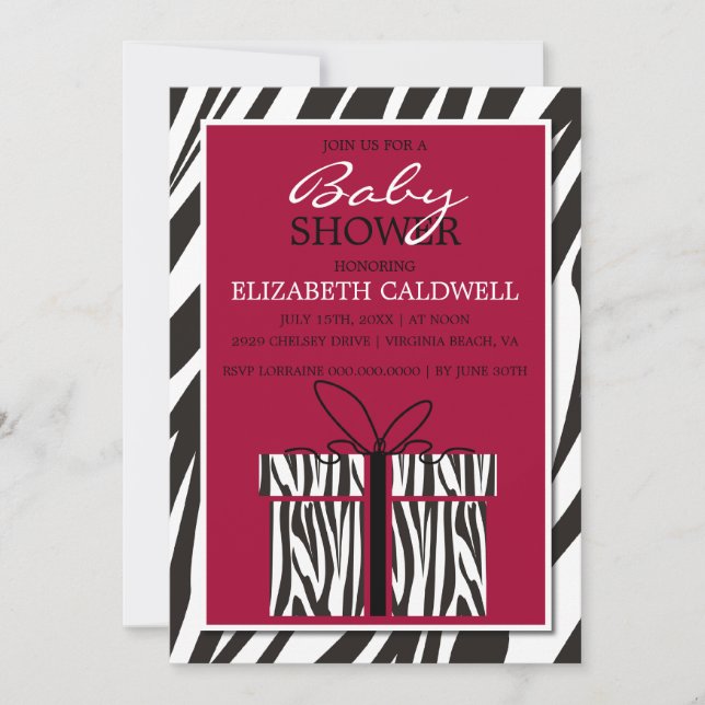 Invitation Baby shower Sassy Zebra (Devant)