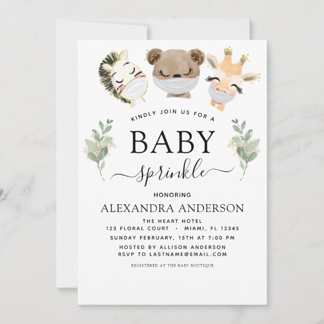 Invitation Baby shower Saupoudrer Bois Eucalyptus Vert (Devant)