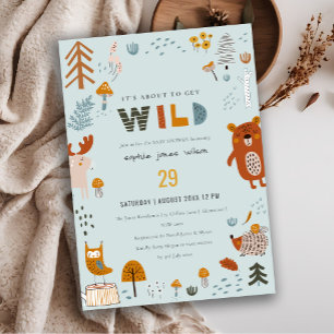 Invitation Baby shower sauvage bleu Poudre Bois Animaux