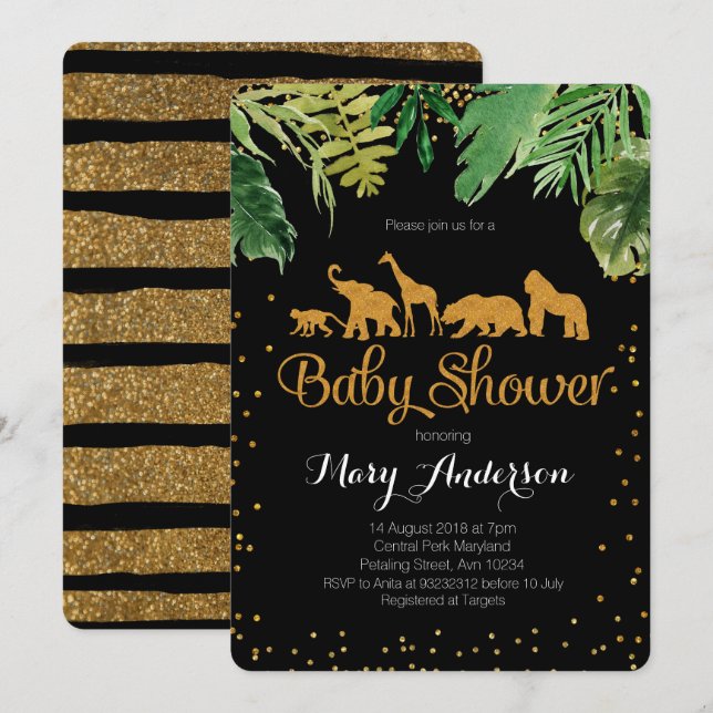 Invitation Baby shower sauvage de la Jungle (Devant / Derrière)