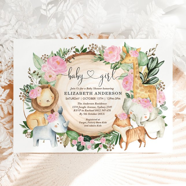 Invitation Baby shower sauvage de la Jungle Rose rose (Créateur téléchargé)