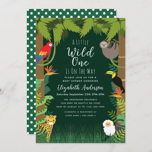 Invitation Baby shower sauvage d'une Jungle (Devant / Derrière)