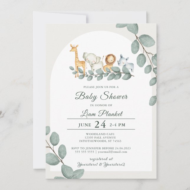 Invitation Baby shower sauvage Jungle Safari (Devant)