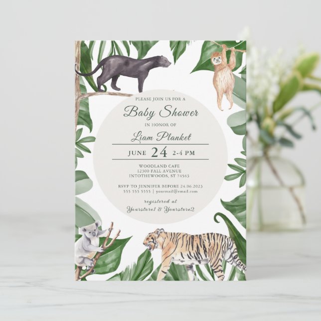 Invitation Baby shower sauvage Jungle Safari (Debout devant)