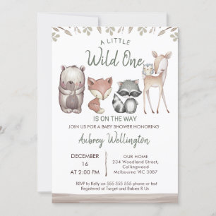 Invitation Baby shower sauvage rustique d'animaux de bois