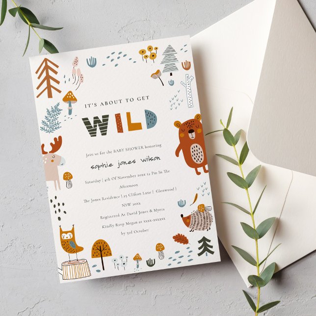 Invitation Baby shower Scandi Wild Tropical Woodland Animaux (Créateur téléchargé)