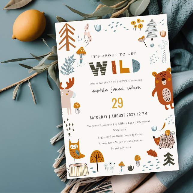 Invitation Baby shower Scandi Wild Tropical Woodland Animaux (Créateur téléchargé)
