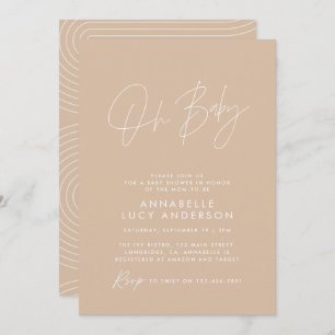 Invitation Baby shower script moderne élégant beige naturel