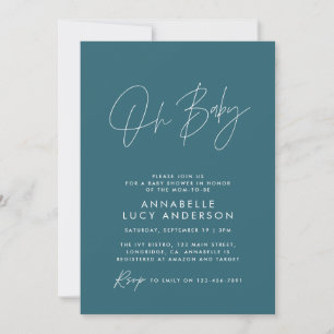 Invitation Baby shower script moderne élégant bleu turquoise