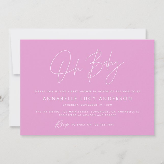 Invitation Baby shower script moderne élégant photo girly ros (Devant)