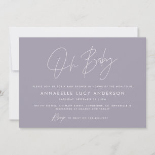 Invitation Baby shower script moderne lilas pourpre boho
