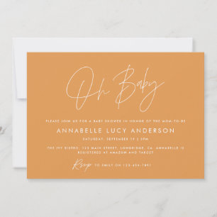 Invitation Baby shower script moderne orange boho photo