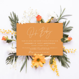 Invitation Baby shower script moderne orange vif